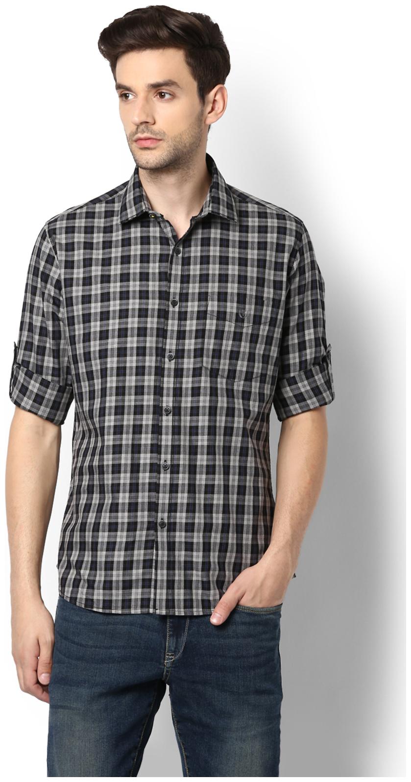 

Van Heusen Men Grey Checked Super Slim Fit Casual Shirt