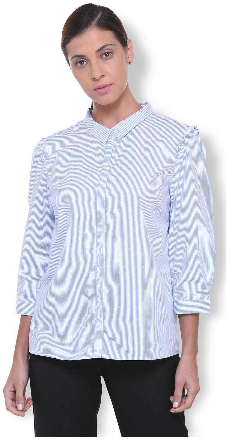 

Van Heusen Women Blue Striped Regular Fit Shirt