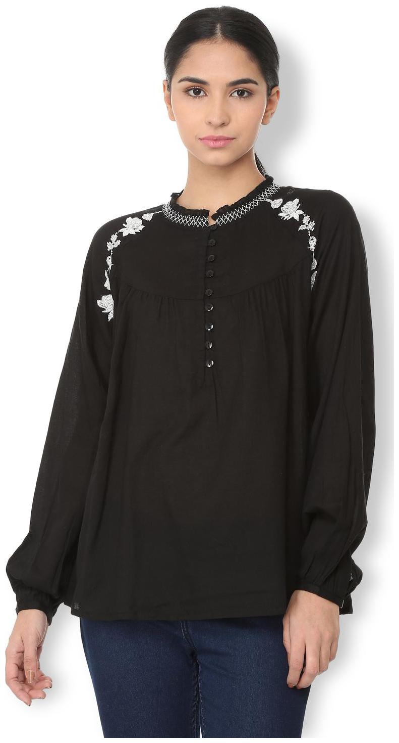 

Van Heusen Women Solid Regular top - Black