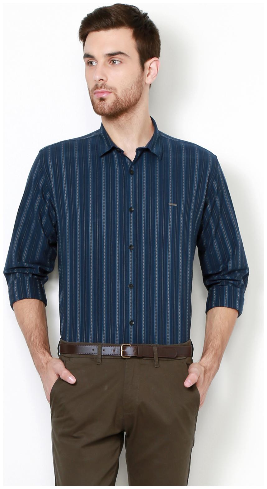 

Van Heusen Men Blue Vertical Stripes Slim Fit Casual Shirt