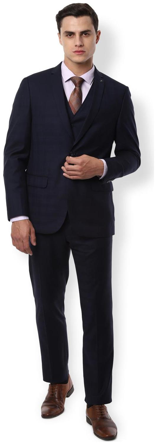 

Van Heusen Blended Checked Blue Blazer and Waistcoat with Trousers For Men