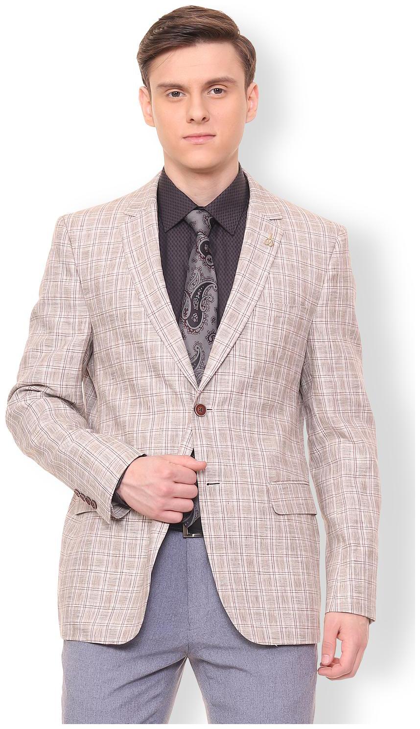

Van Heusen Men Beige Checked Slim fit Single Breasted Blazer