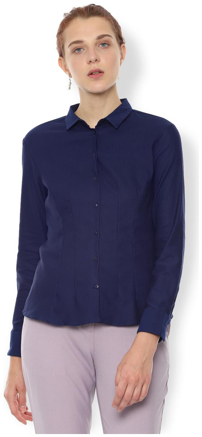 

Van Heusen Women Blue Self Design Regular Fit Shirt