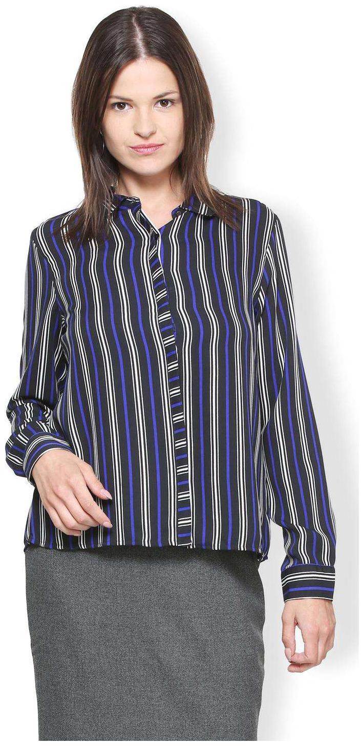 

Van Heusen Women Black Striped Regular Fit Shirt