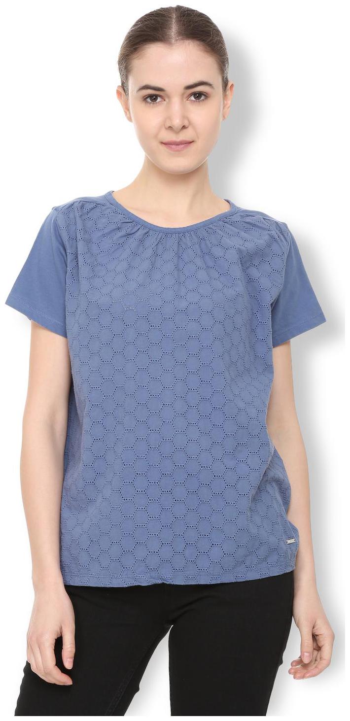 

Van Heusen Women Self design Regular top - Blue