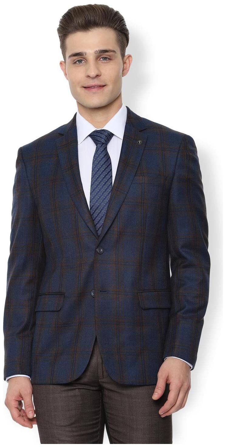 

Van Heusen Men Blue Checked Slim fit Single Breasted Blazer