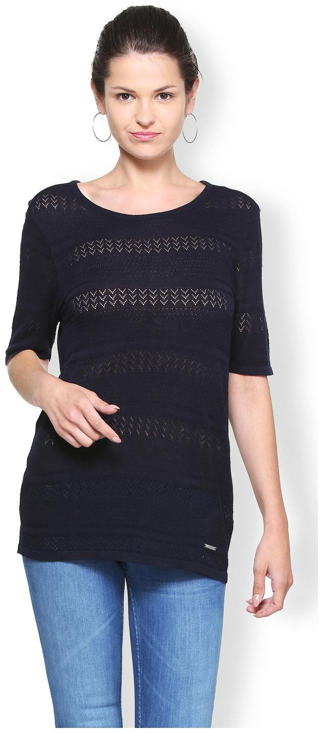

Van Heusen Women Self design Regular top - Black