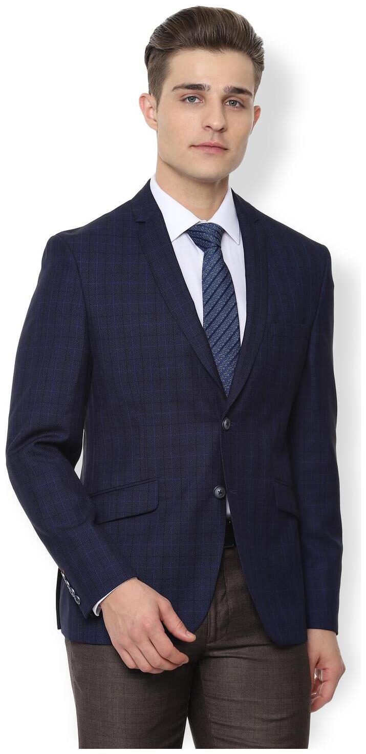 

Van Heusen Men Blue Checked Super slim fit Single Breasted Blazer
