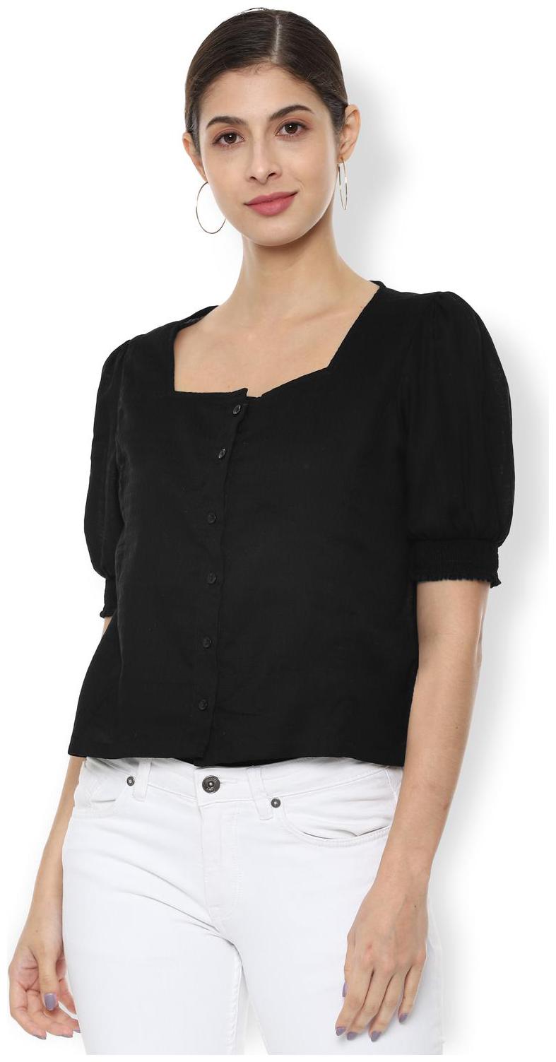 

Van Heusen Women Solid Regular top - Black