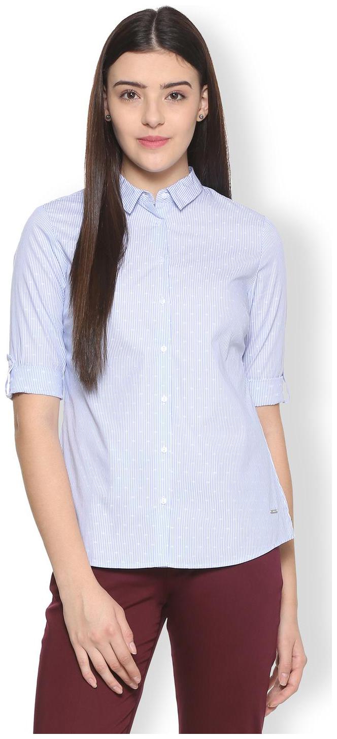 

Van Heusen Women Blue Striped Regular Fit Shirt