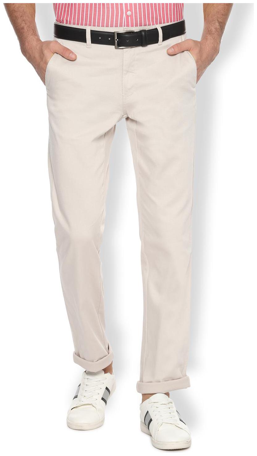 

Van Heusen Men Cream Textured Slim fit Regular trousers