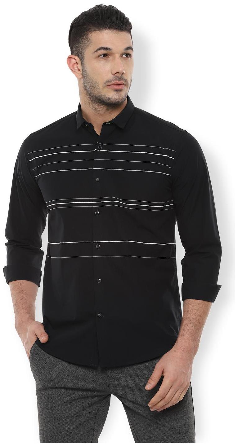 

Van Heusen Men Black Horizontal Stripes Slim Fit Casual Shirt
