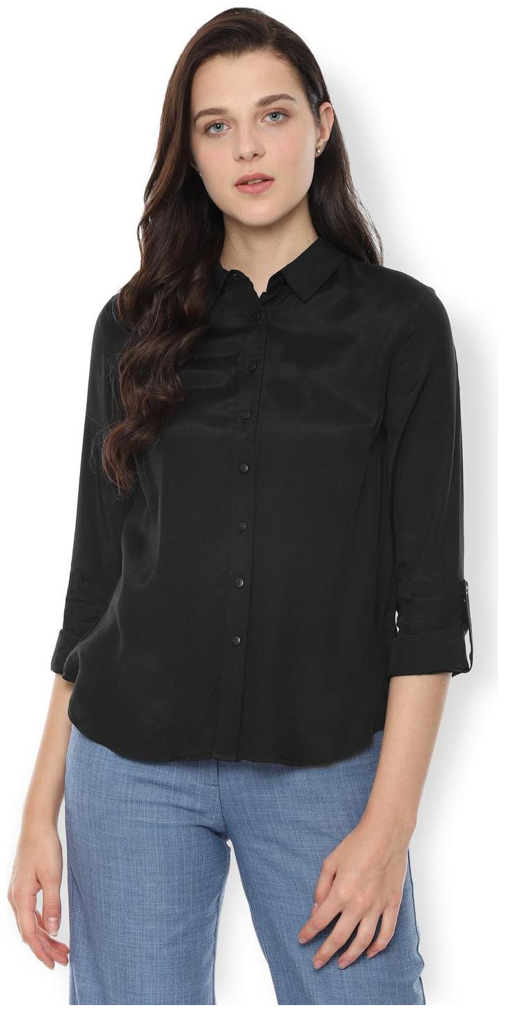 

Van Heusen Women Black Solid Regular Fit Shirt