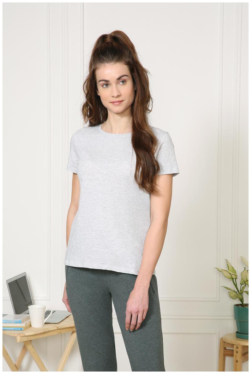 

Van Heusen Women Grey Regular fit Round neck Cotton T shirt