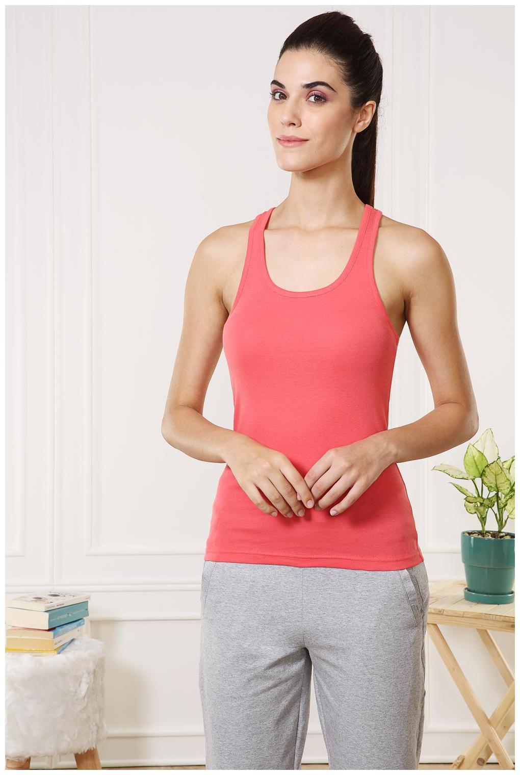 

Van Heusen Women Pink Body fit Round neck Cotton Tank top