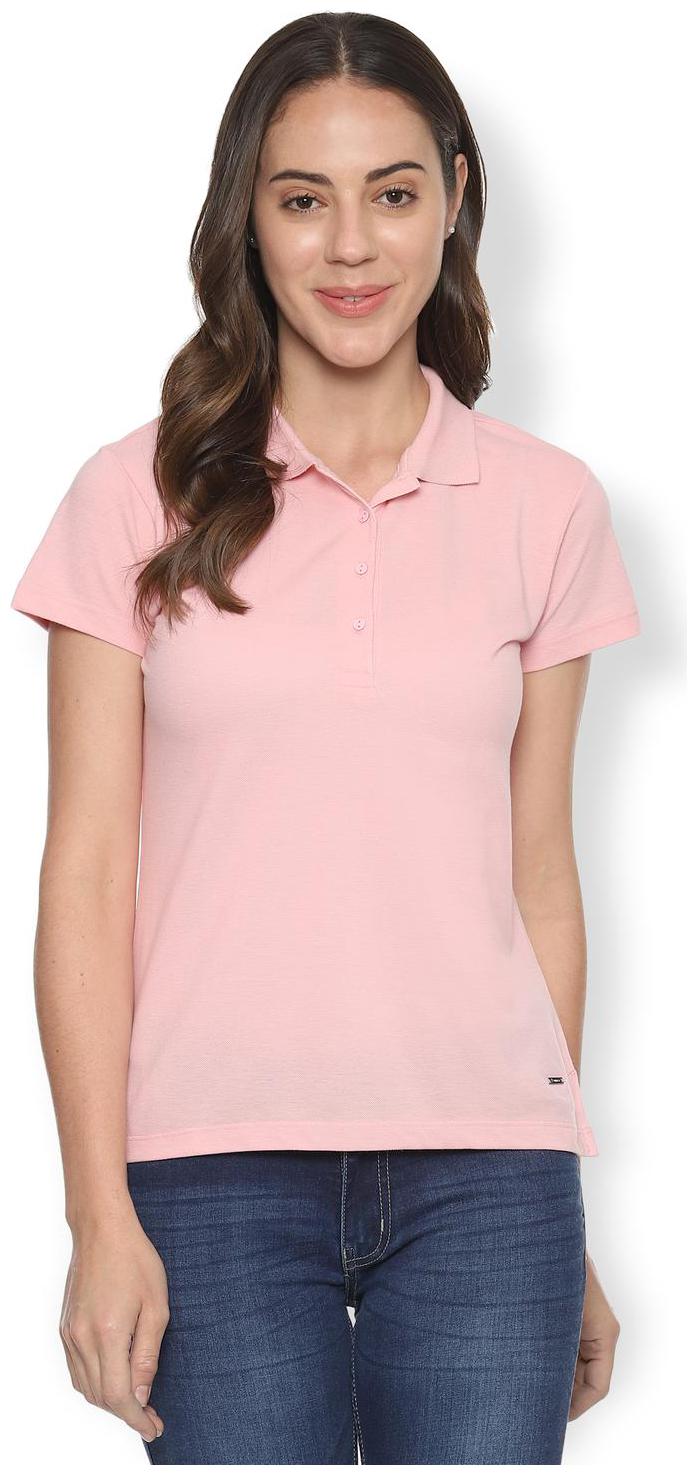 

Van Heusen Women Pink Regular fit Polo neck Cotton T shirt
