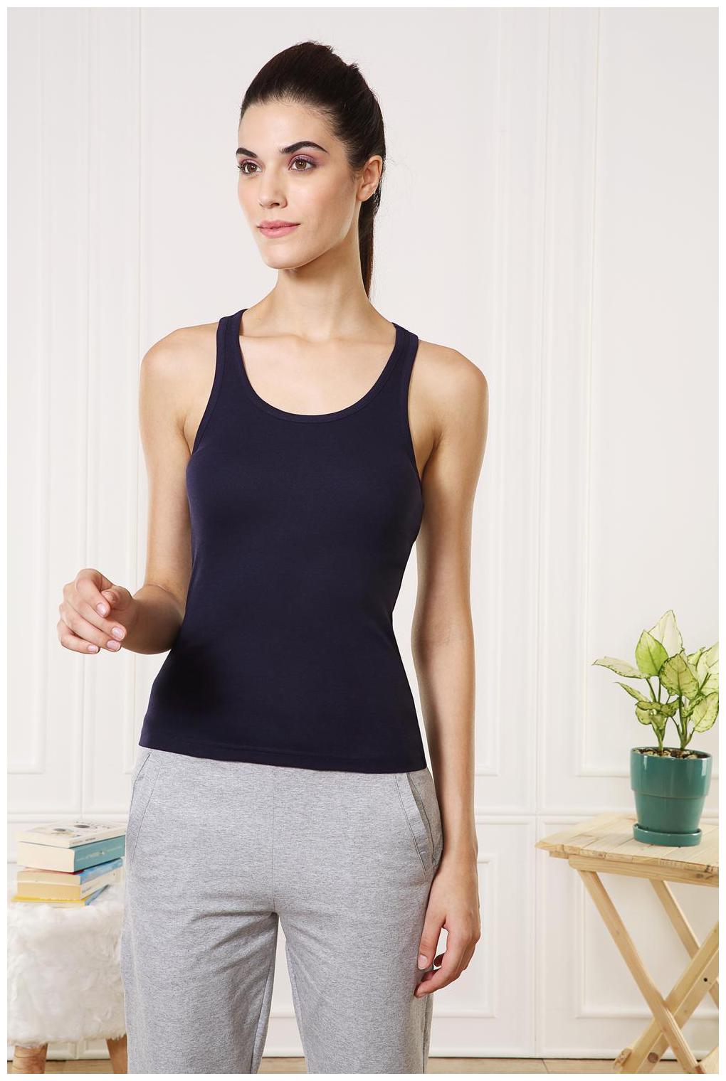 

Van Heusen Women Blue Body fit Round neck Cotton Tank top