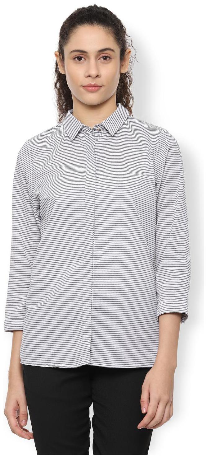 

Van Heusen Women White Striped Regular Fit Shirt