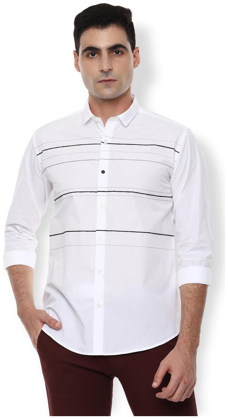 

Van Heusen Men White Horizontal Stripes Slim Fit Casual Shirt