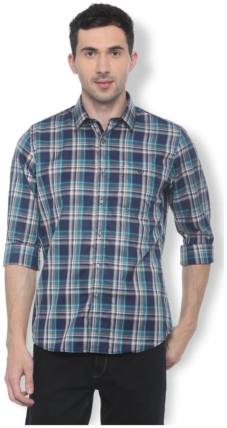 

Van Heusen Men Blue Checked Slim Fit Casual Shirt