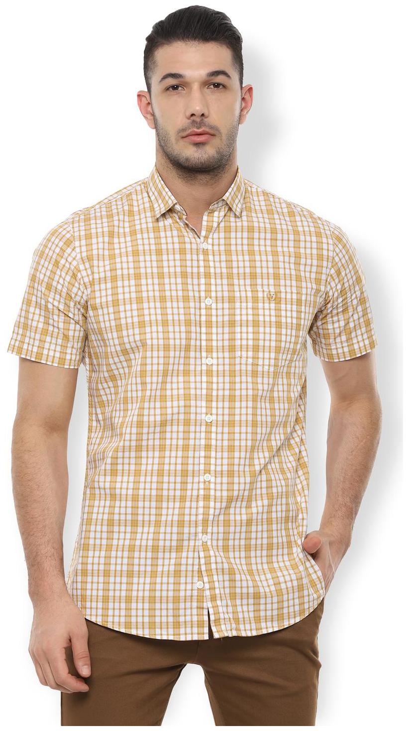 

Van Heusen Men Yellow Checked Slim Fit Casual Shirt