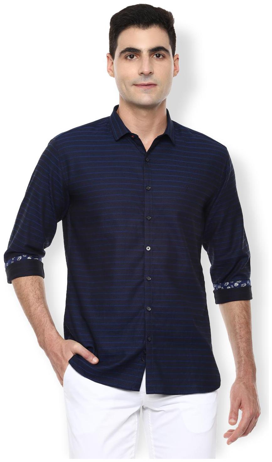 

Van Heusen Men Navy Blue Horizontal Stripes Slim Fit Casual Shirt
