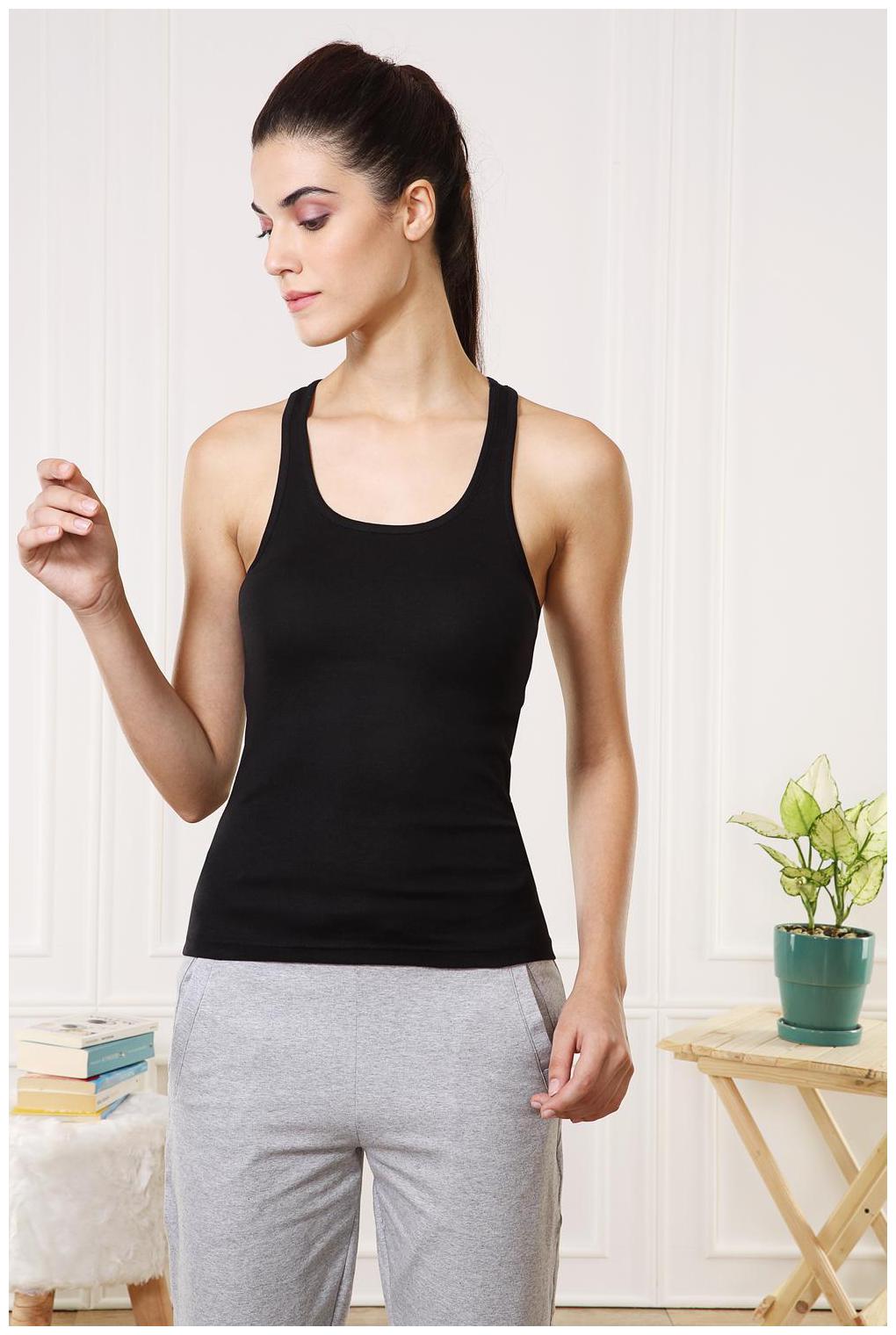 

Van Heusen Women Black Body fit Round neck Cotton Tank top
