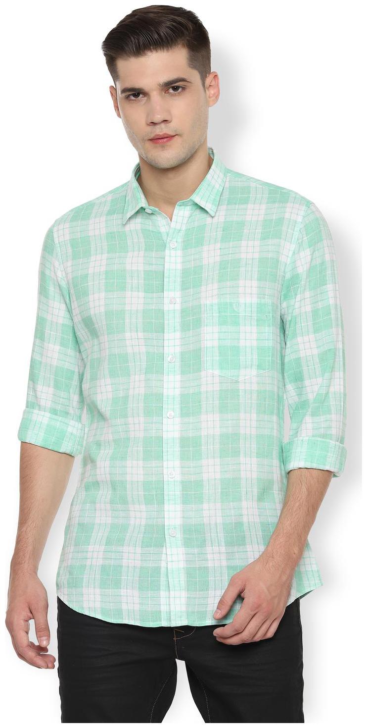 

Van Heusen Men Green White Checked Slim Fit Casual Shirt