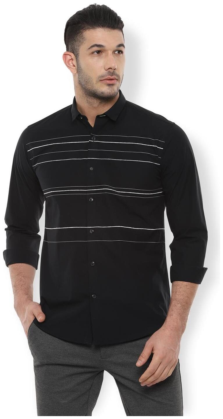 

Van Heusen Men Black Horizontal Stripes Slim Fit Casual Shirt