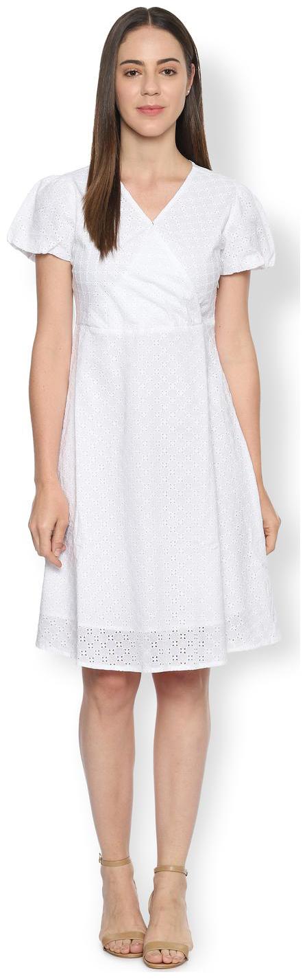 

Van Heusen White Self design Fit flare dress