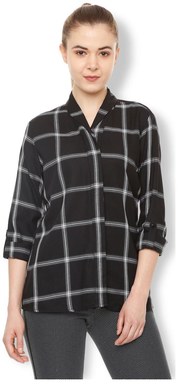 

Van Heusen Women Black Checked Regular Fit Shirt