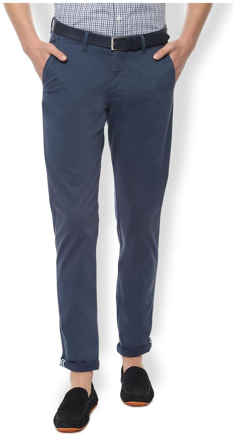 

Van Heusen Men Blue Solid Slim fit Regular trousers
