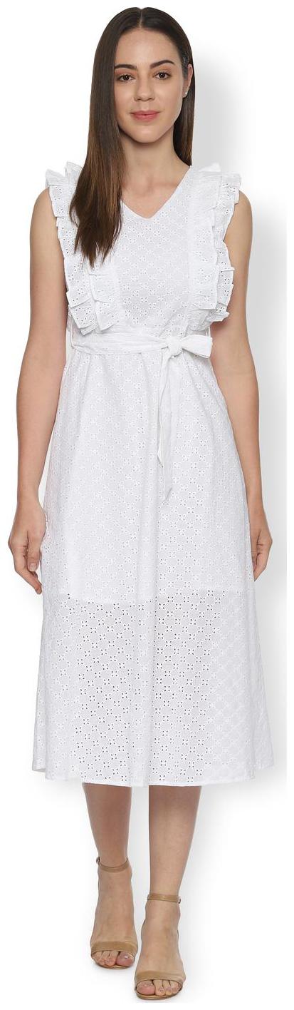 

Van Heusen White Self design A-line dress