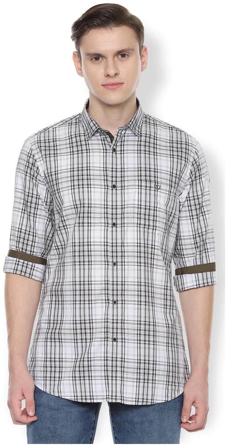 

Van Heusen Men White Black Checked Slim Fit Casual Shirt
