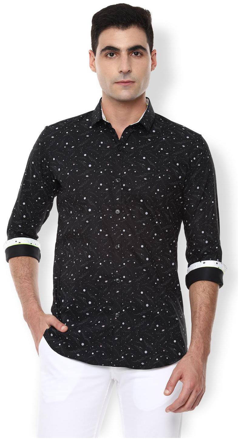 

Van Heusen Men Black Printed Super Slim Fit Casual Shirt
