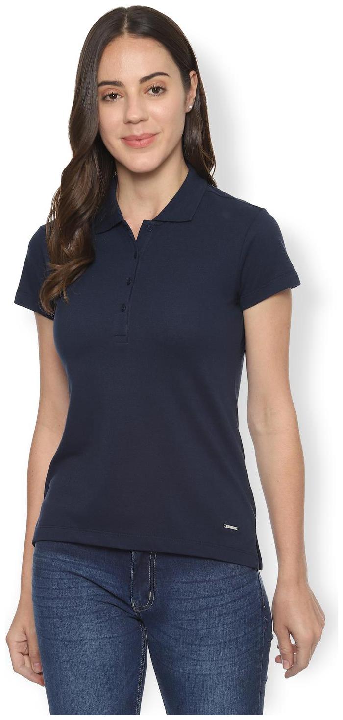 

Van Heusen Women Navy Regular fit Polo neck Cotton T shirt