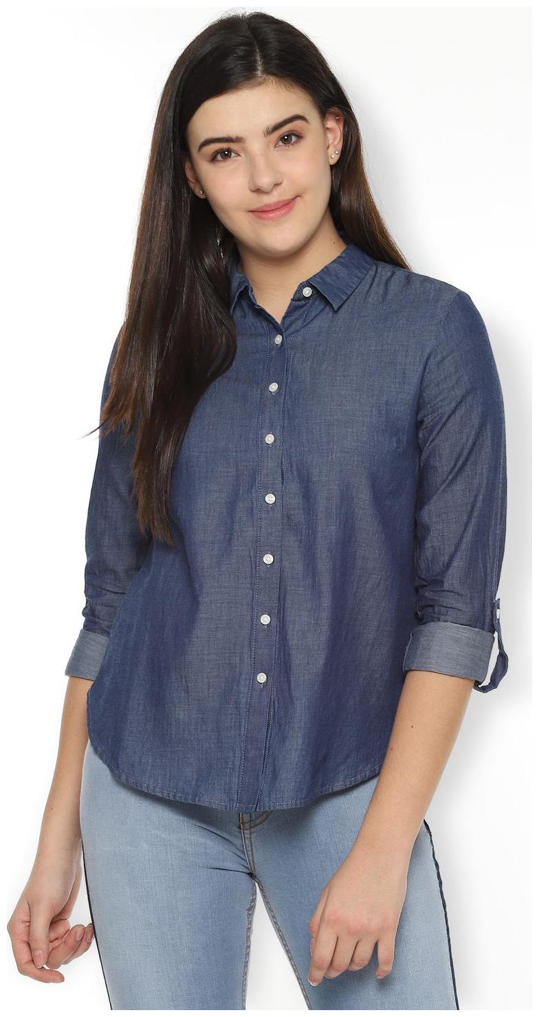

Van Heusen Women Blue Solid Regular Fit Shirt