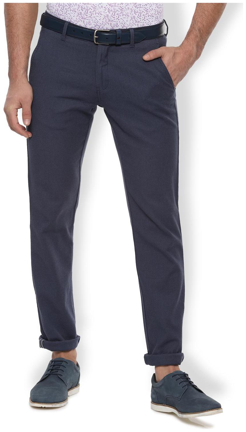 

Van Heusen Men Navy blue Textured Slim fit Regular trousers