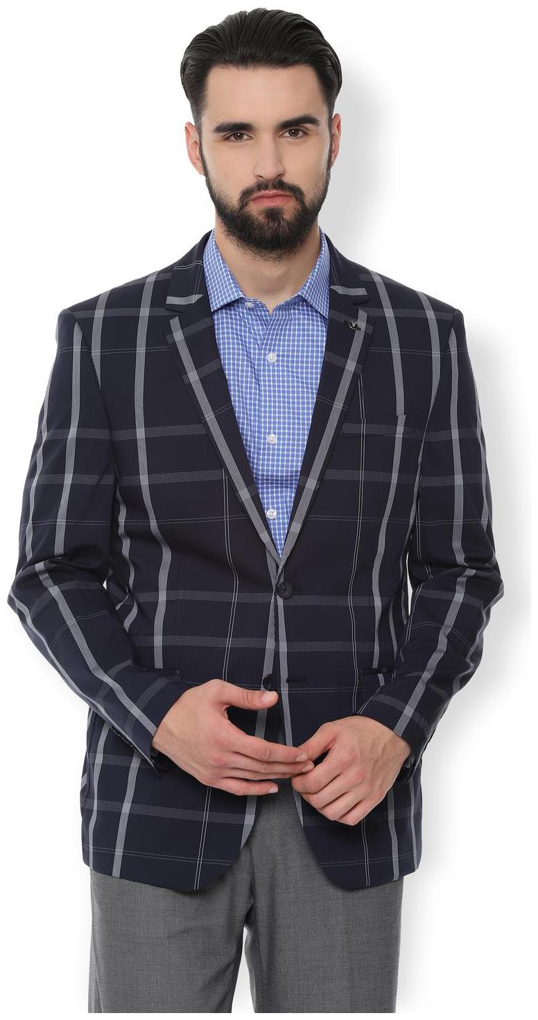 

Van Heusen Men Blue Checked Slim fit Single Breasted Blazer
