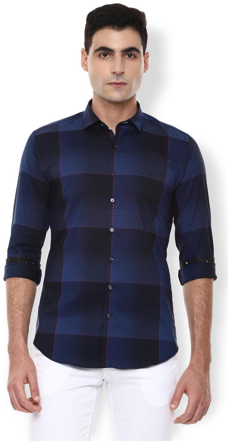 

Van Heusen Men Navy Blue Checked Super Slim Fit Casual Shirt