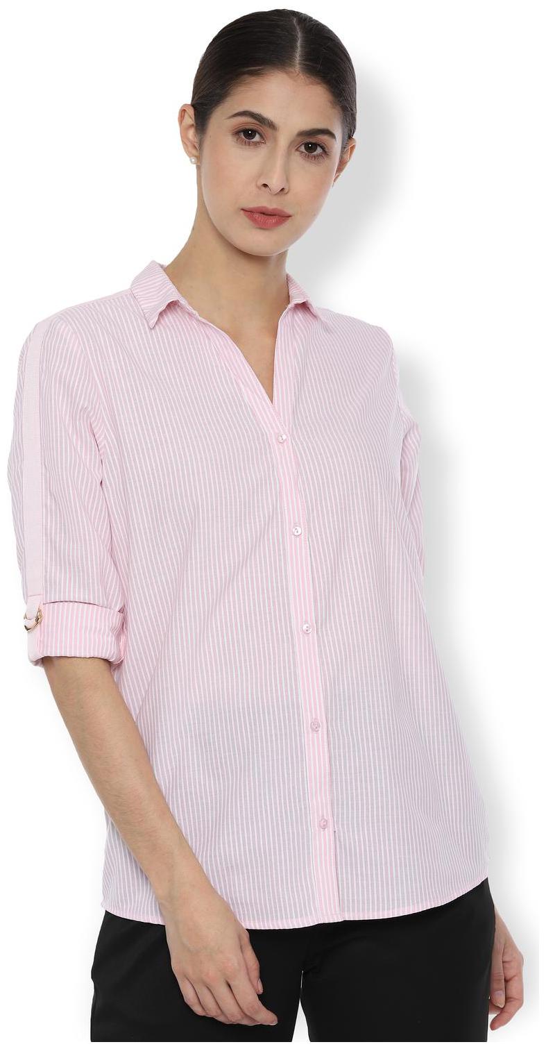 

Van Heusen Women Pink Striped Regular Fit Shirt