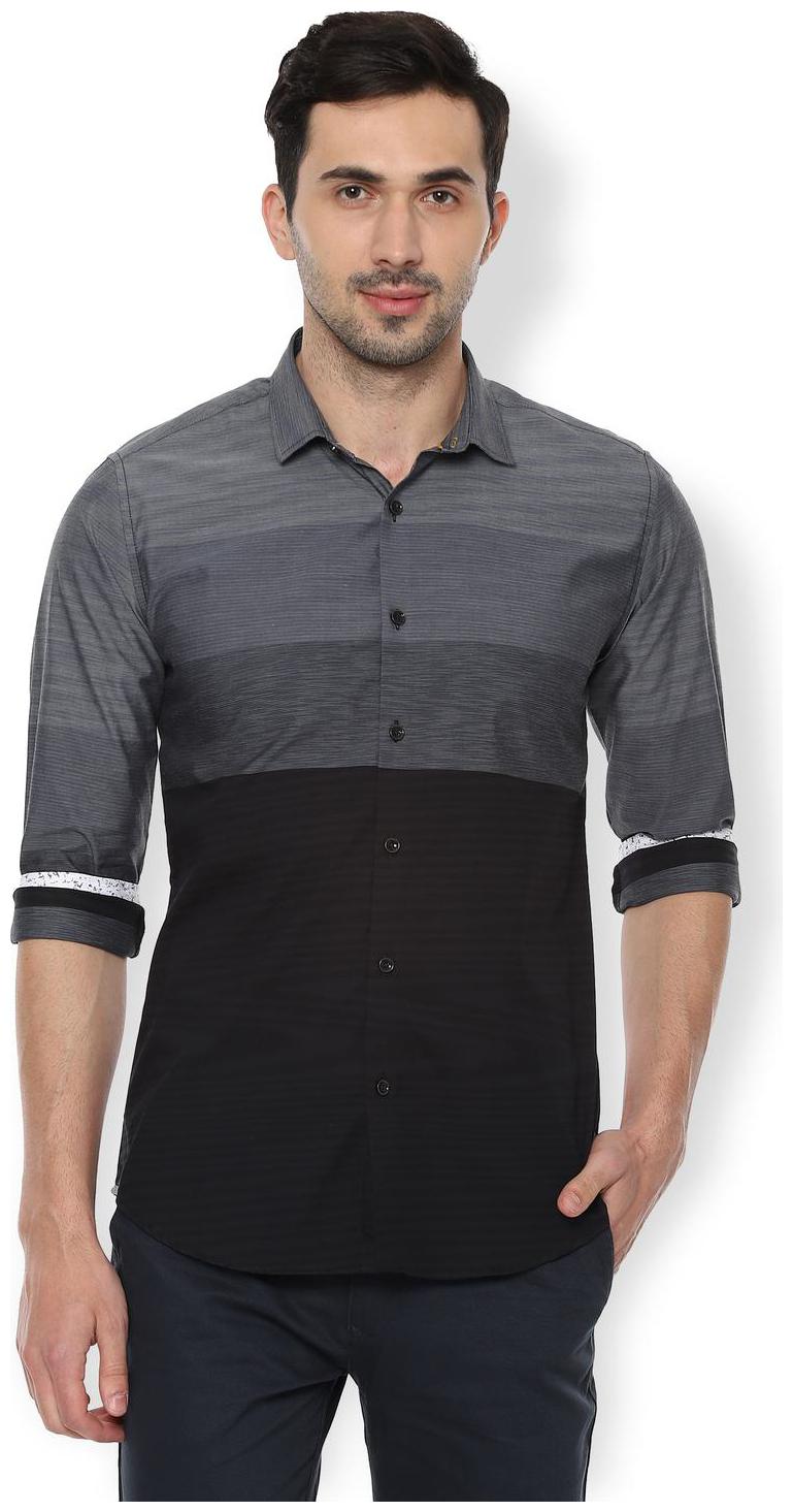 

Van Heusen Men Grey Horizontal Stripes Slim Fit Casual Shirt