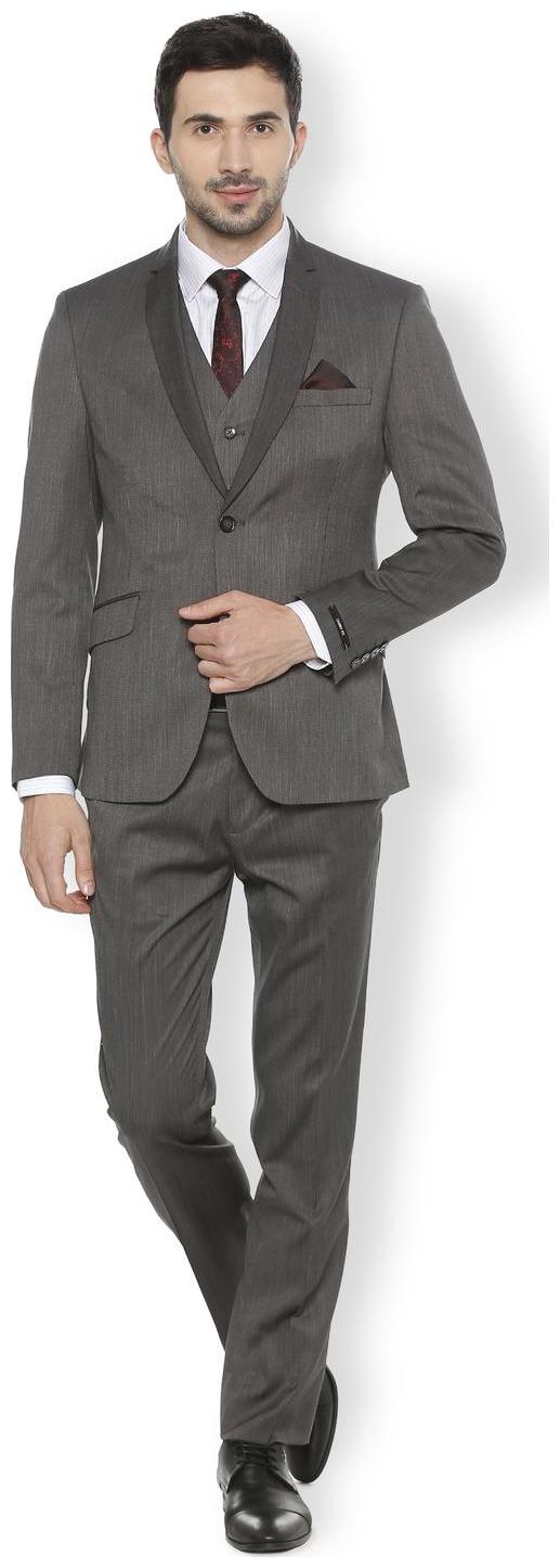 

Van Heusen Grey Three Piece Suit Blended Textured