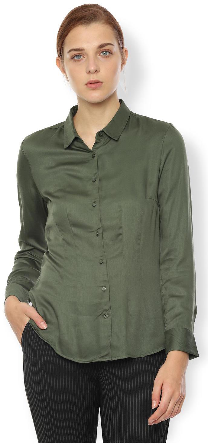 

Van Heusen Women Green Solid Regular Fit Shirt