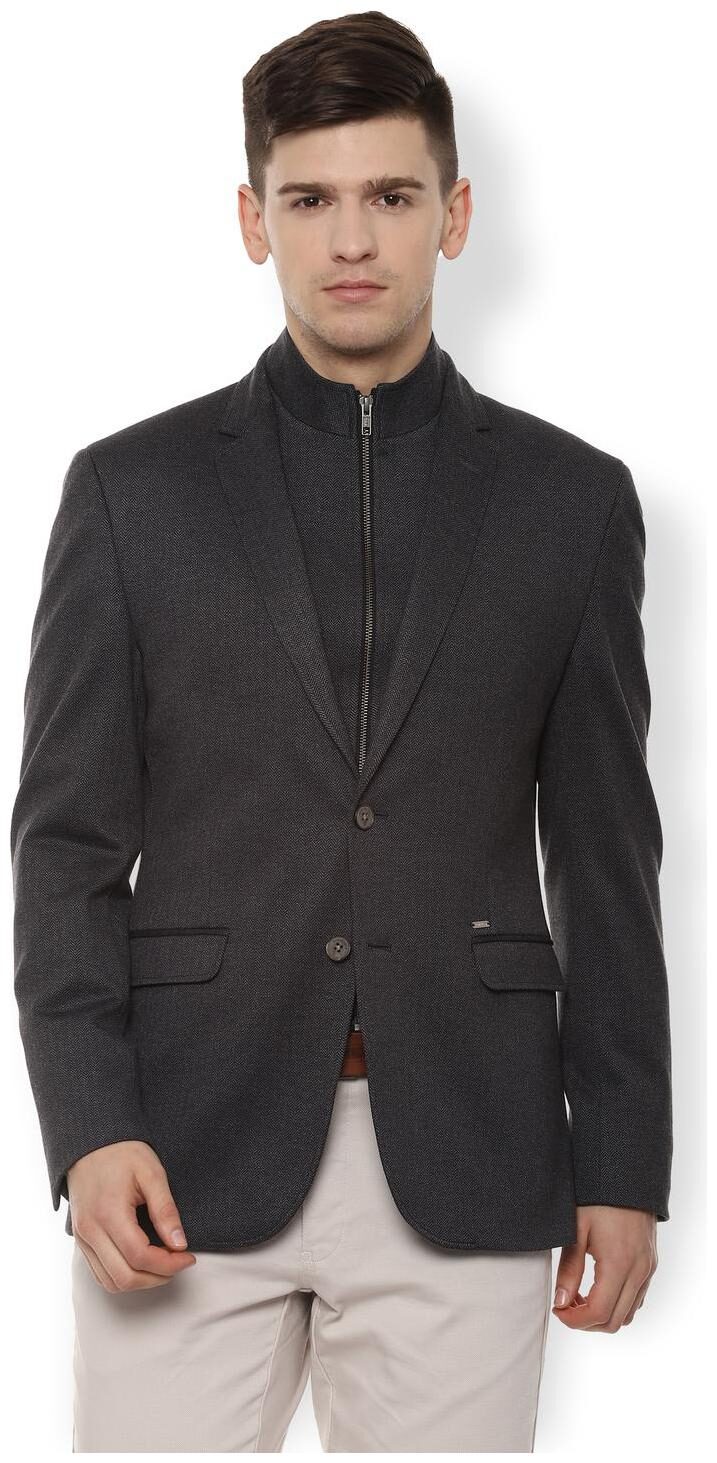 

Van Heusen Men Grey Textured Slim fit Single Breasted Blazer