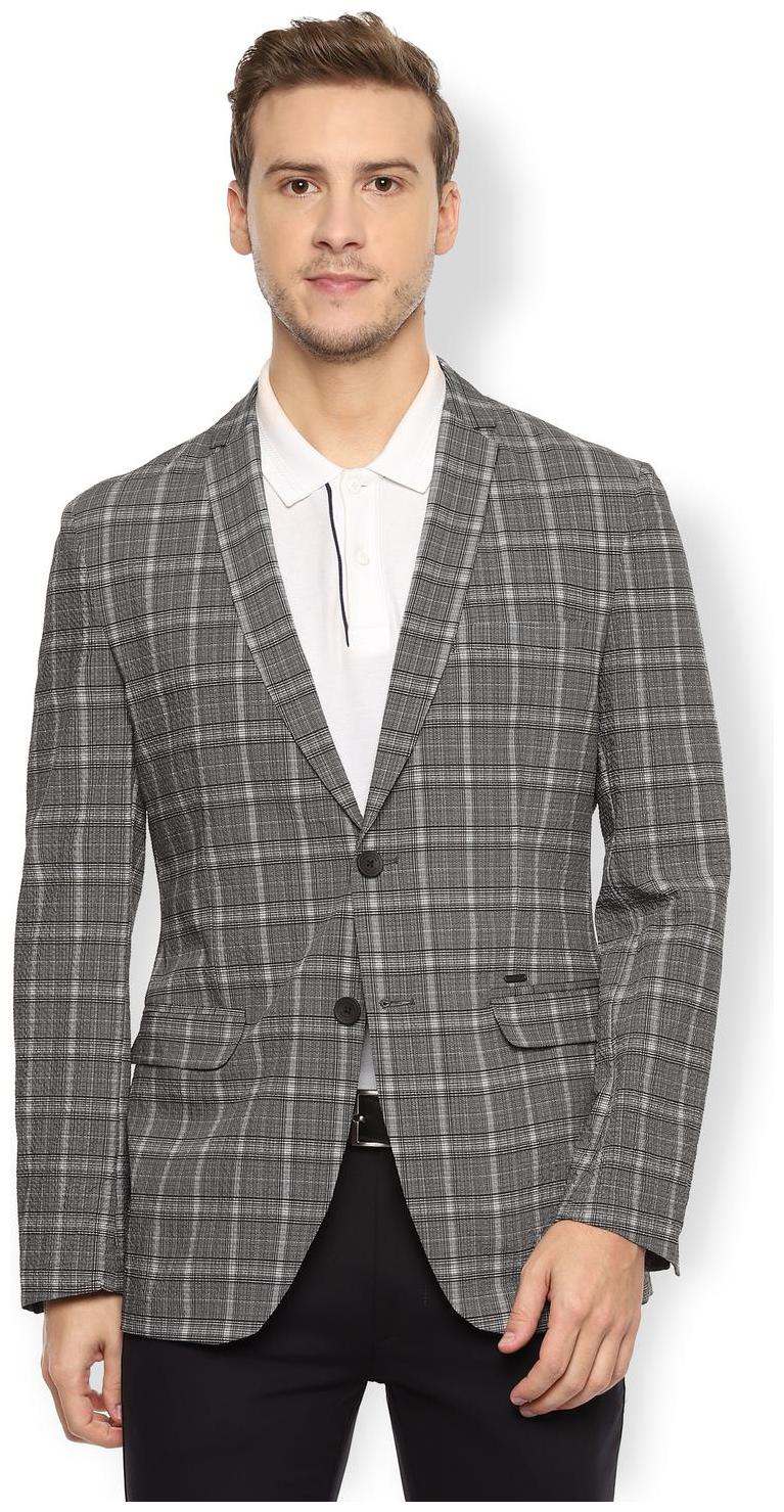 

Van Heusen Men Grey Checked Slim fit Single Breasted Blazer