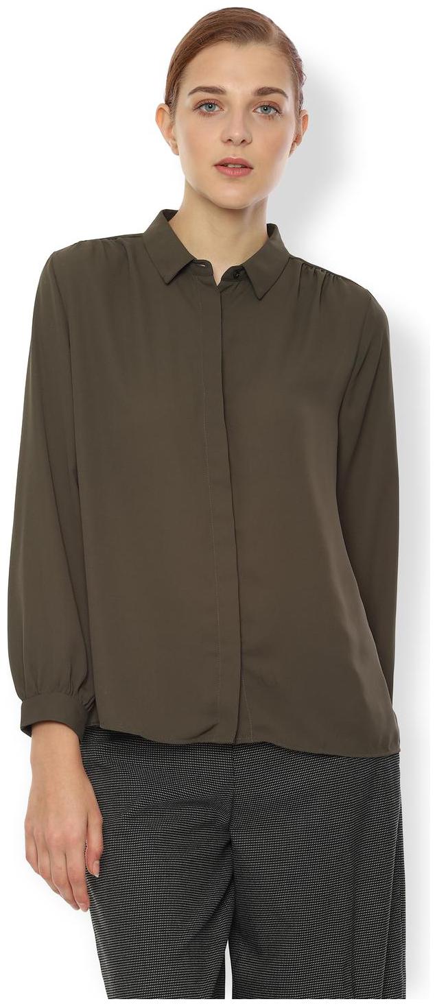 

Van Heusen Women Green Solid Regular Fit Shirt