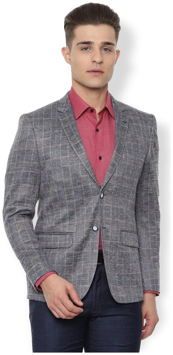 

Van Heusen Men Grey Checked Slim fit Single Breasted Blazer