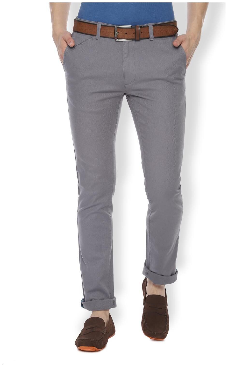 

Van Heusen Men Grey Textured Slim fit Regular trousers