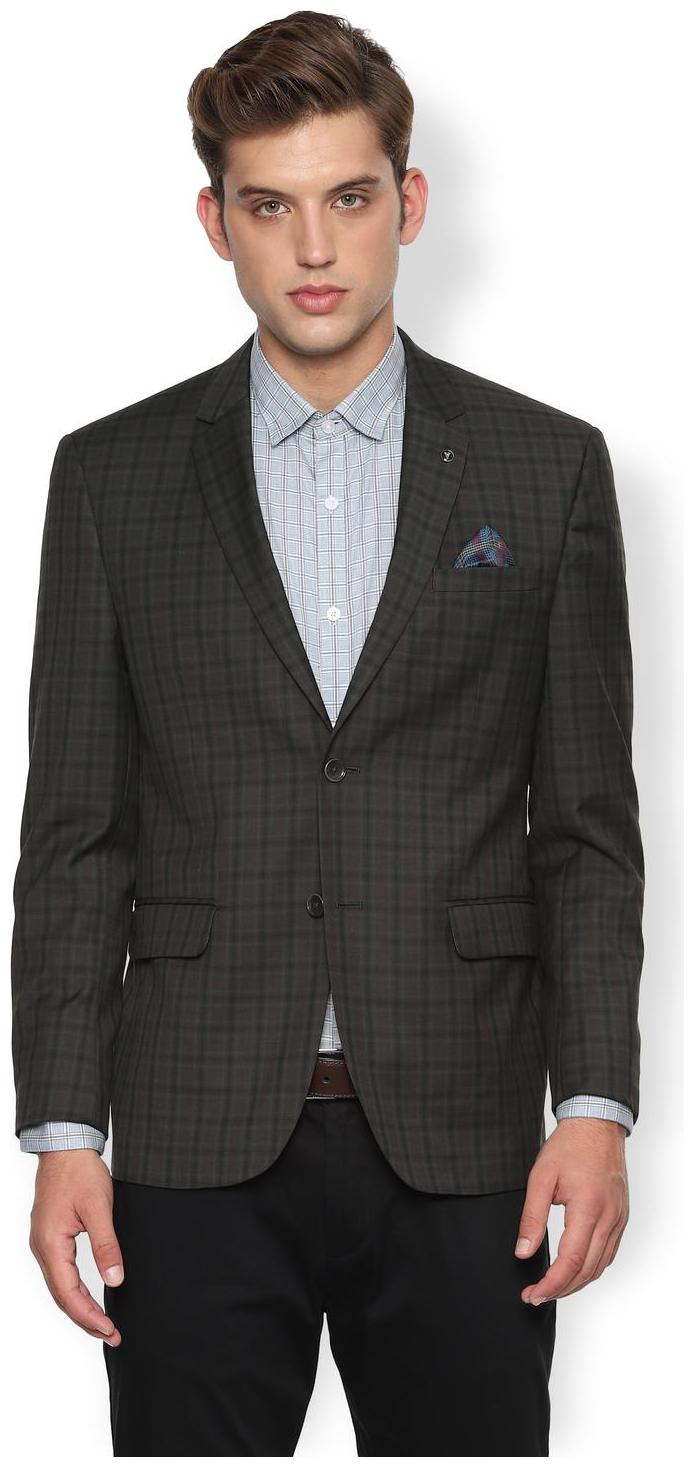 

Van Heusen Men Grey Checked Slim fit Single Breasted Blazer